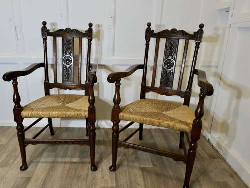 Pair of Excellent Quality Gothic Carved Oak Carver Chairs A good pair