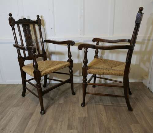 Pair of Excellent Quality Gothic Carved Oak Carver Chairs A good pair