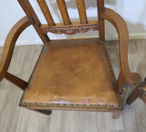 Pair of Excellent Quality Arts and Crafts Carved Oak Carver Chairs A