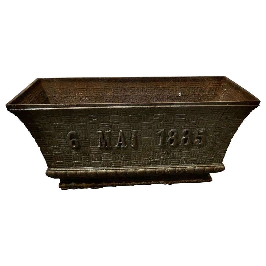 Cast Iron Planter dated 6th Mai 1885  A superb piece with a faux basket weave