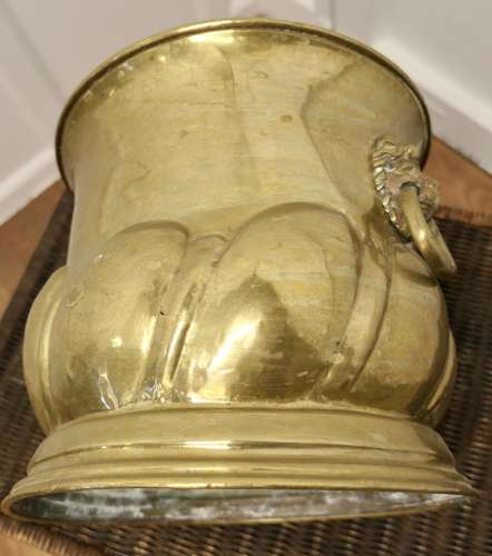Large Arts and Crafts Brass Jardiniere with Lions Mask Handles