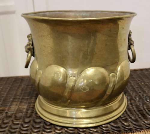 Large Arts and Crafts Brass Jardiniere with Lions Mask Handles