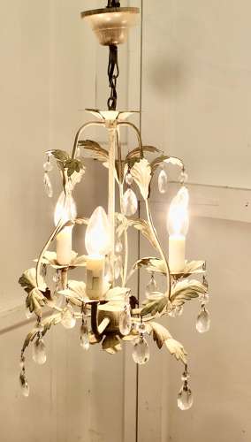 A Pair of White Toleware Open Basket Ceiling Chandeliers