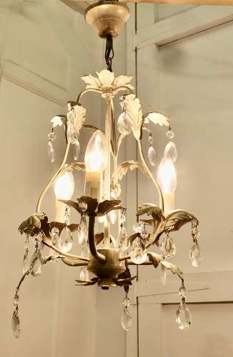 A Pair of White Toleware Open Basket Ceiling Chandeliers