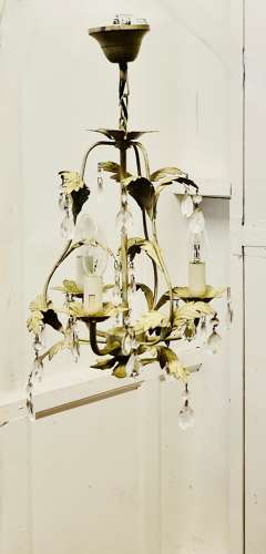 A Pair of White Toleware Open Basket Ceiling Chandeliers