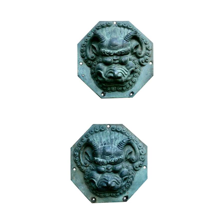 Large Antique Chinese Bronze Foo Dog Foo Lion Door Plates