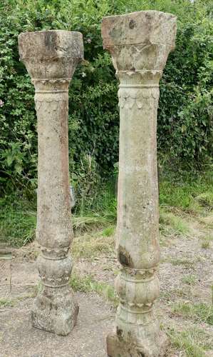 A Pair of Ancient Corinthian Type Stone Columns