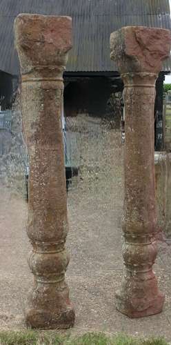 A Pair of Ancient Corinthian Type Stone Columns