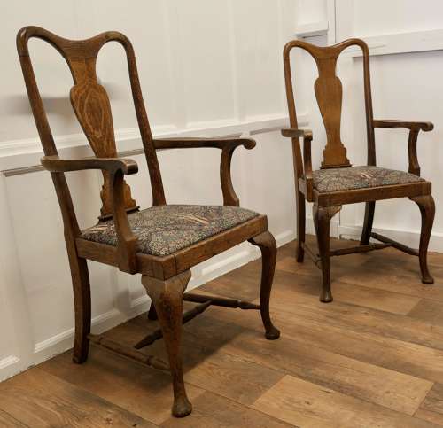 Pair of Queen Anne Style Oak Carver Chairs a Lovely Looking Pair