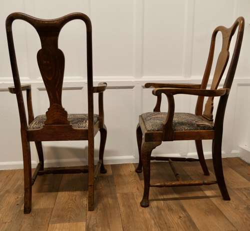 Pair of Queen Anne Style Oak Carver Chairs a Lovely Looking Pair