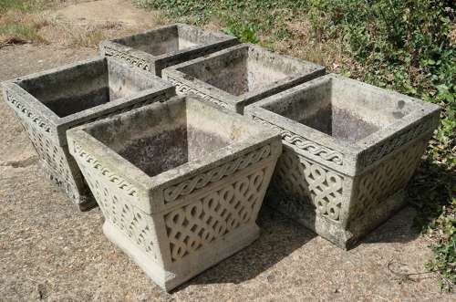 Set of 6 Classical Basket Weave Garden Planters