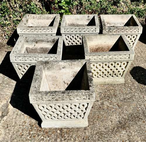 Set of 6 Classical Basket Weave Garden Planters