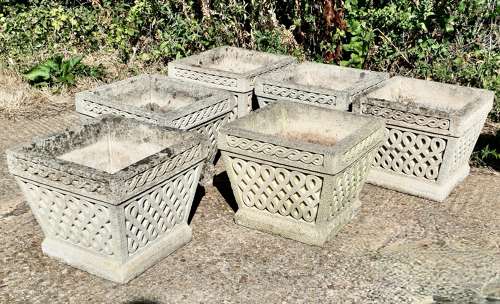 Set of 6 Classical Basket Weave Garden Planters