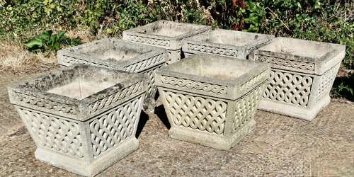 Set of 6 Classical Basket Weave Garden Planters