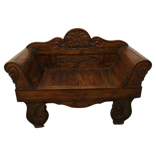 Teak Carved Settee, Bench