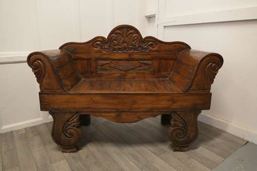 Teak Carved Settee, Bench