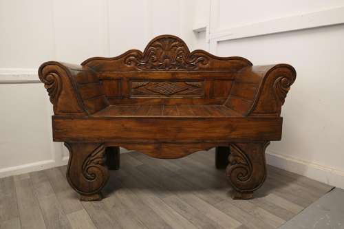 Teak Carved Settee, Bench