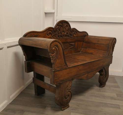 Teak Carved Settee, Bench