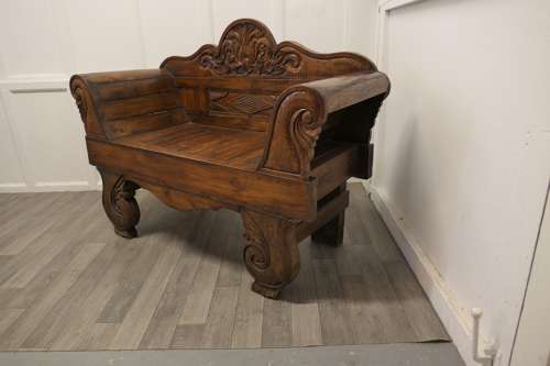 Teak Carved Settee, Bench