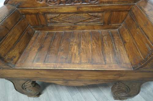 Teak Carved Settee, Bench