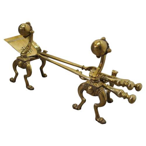 Arts and Crafts Brass Gothic Fireside Companion Set, Fireside Tools