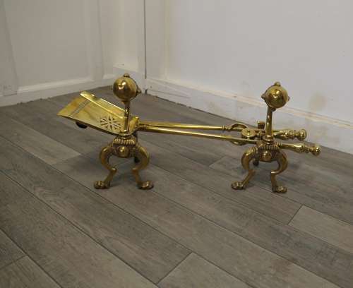 Arts and Crafts Brass Gothic Fireside Companion Set, Fireside Tools