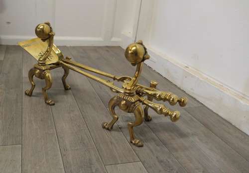 Arts and Crafts Brass Gothic Fireside Companion Set, Fireside Tools