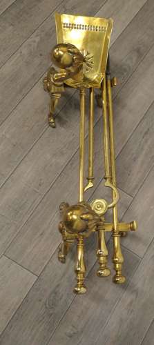 Arts and Crafts Brass Gothic Fireside Companion Set, Fireside Tools