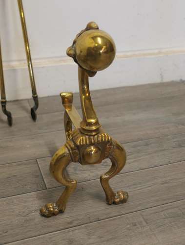 Arts and Crafts Brass Gothic Fireside Companion Set, Fireside Tools