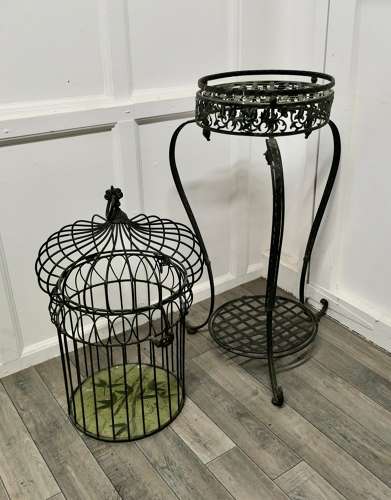 Wrought Iron Birdcage on Stand, Plant Display