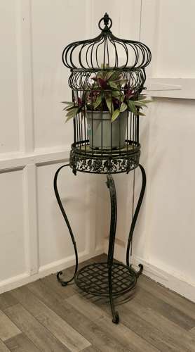 Wrought Iron Birdcage on Stand, Plant Display