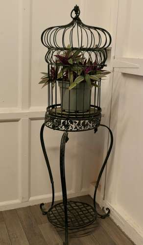 Wrought Iron Birdcage on Stand, Plant Display
