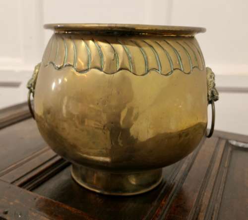 Large Victorian Brass Jardinière, Lions Mask Planter