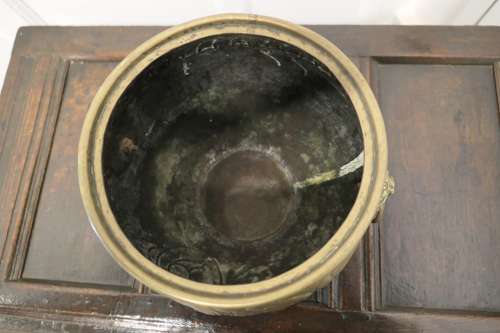 Large Victorian Brass Jardinière, Lions Mask Planter