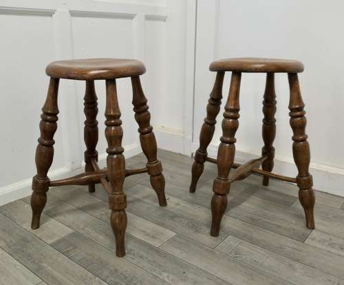 A Pair of Chunky Victorian Elm Farmhouse Kitchen Stools