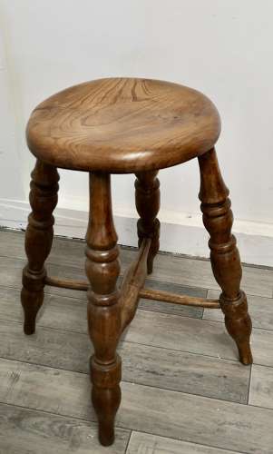 A Pair of Chunky Victorian Elm Farmhouse Kitchen Stools