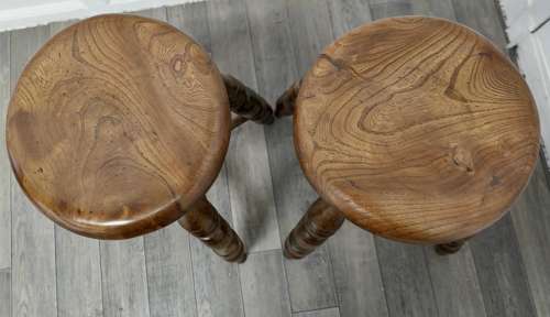 A Pair of Chunky Victorian Elm Farmhouse Kitchen Stools