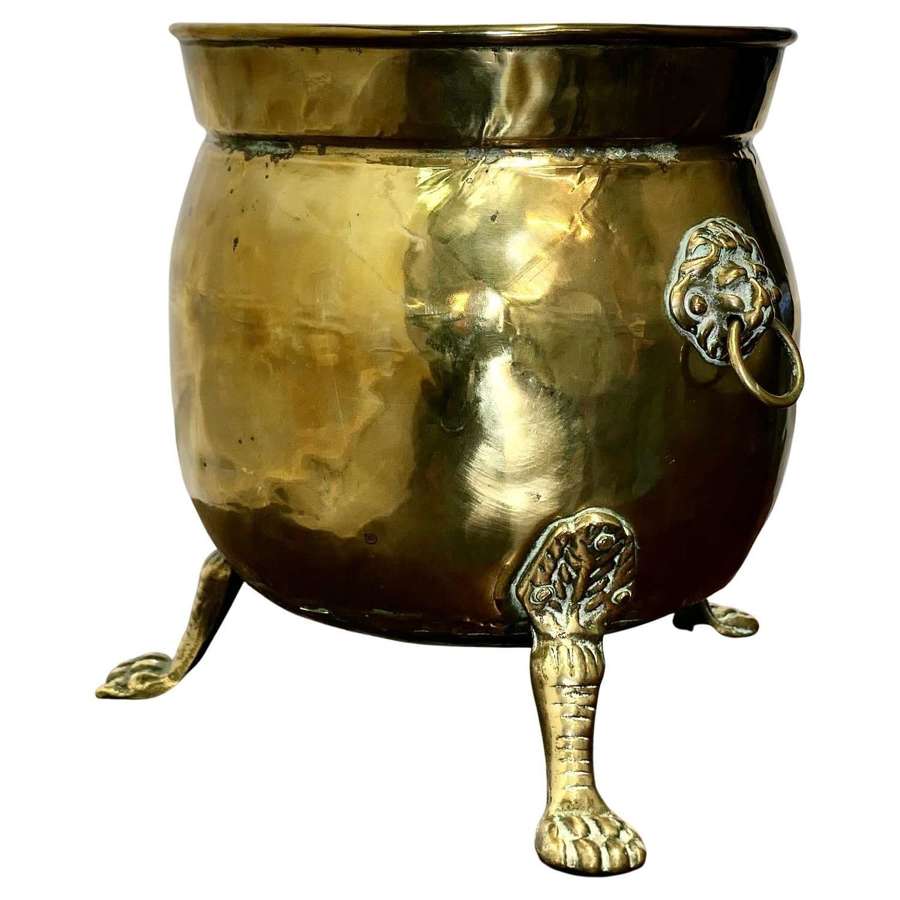 Large Victorian Brass Jardini&egrave;re with Lions Mask and Hairy Paw Feet