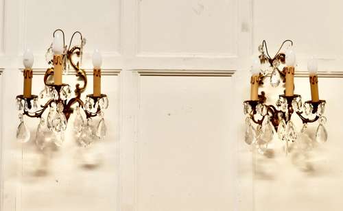 Pair of French Triple Wall Light Chandeliers