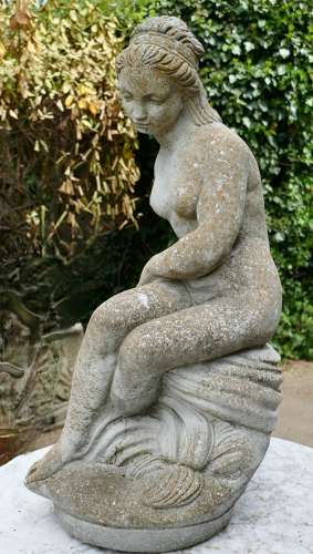 Old Weathered Statue of the Goddess Tyche Holding a Snake