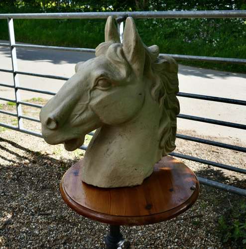 Pair of Large Painted Cast Iron Horse Heads, Gate Post Finials