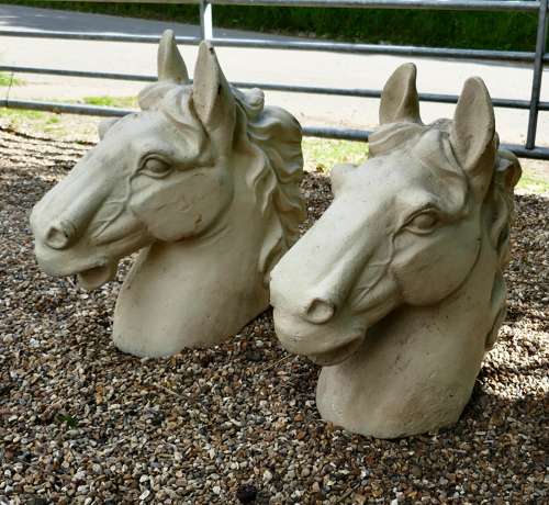 Pair of Large Painted Cast Iron Horse Heads, Gate Post Finials