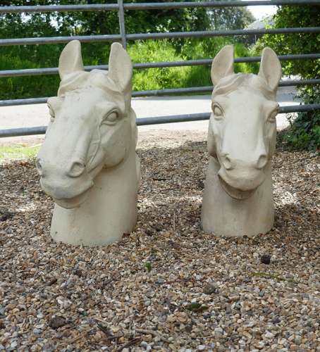 Pair of Large Painted Cast Iron Horse Heads, Gate Post Finials