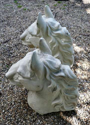 Pair of Large Painted Cast Iron Horse Heads, Gate Post Finials