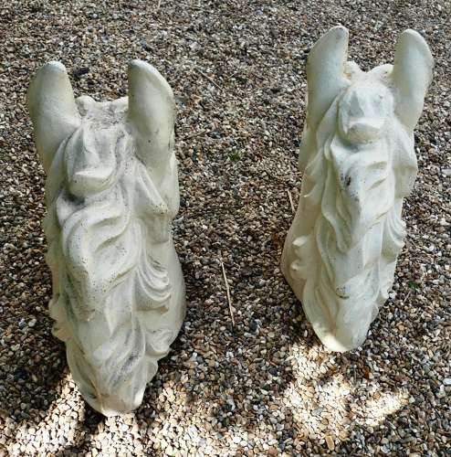 Pair of Large Painted Cast Iron Horse Heads, Gate Post Finials