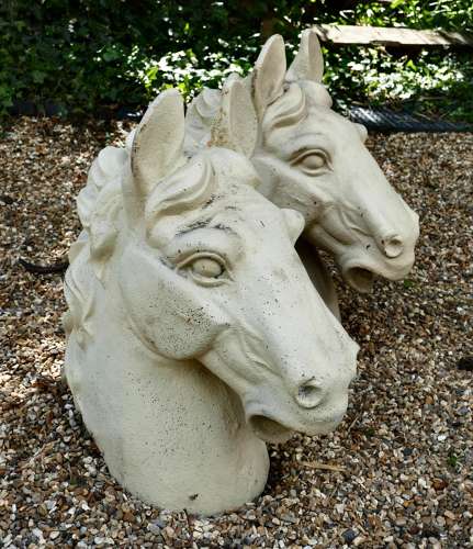 Pair of Large Painted Cast Iron Horse Heads, Gate Post Finials