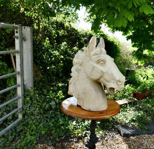 Pair of Large Painted Cast Iron Horse Heads, Gate Post Finials