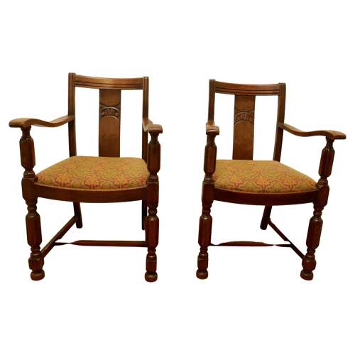 Pair of Arts and Crafts Golden Oak Carver Chairs
