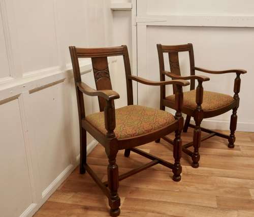 Pair of Arts and Crafts Golden Oak Carver Chairs