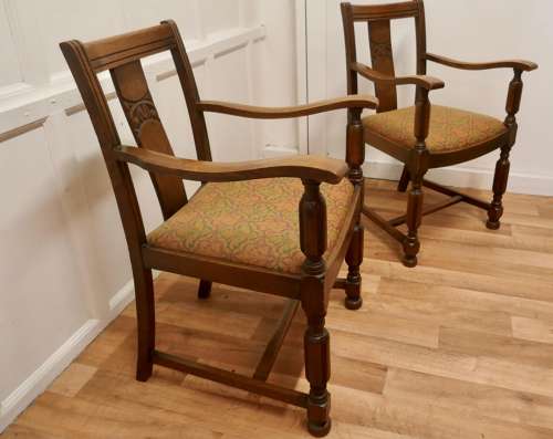 Pair of Arts and Crafts Golden Oak Carver Chairs